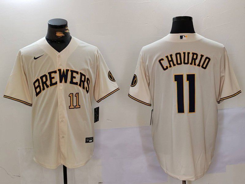 Men Milwaukee Brewers #11 Chourio Cream Game 2025 Nike MLB Jersey style 2